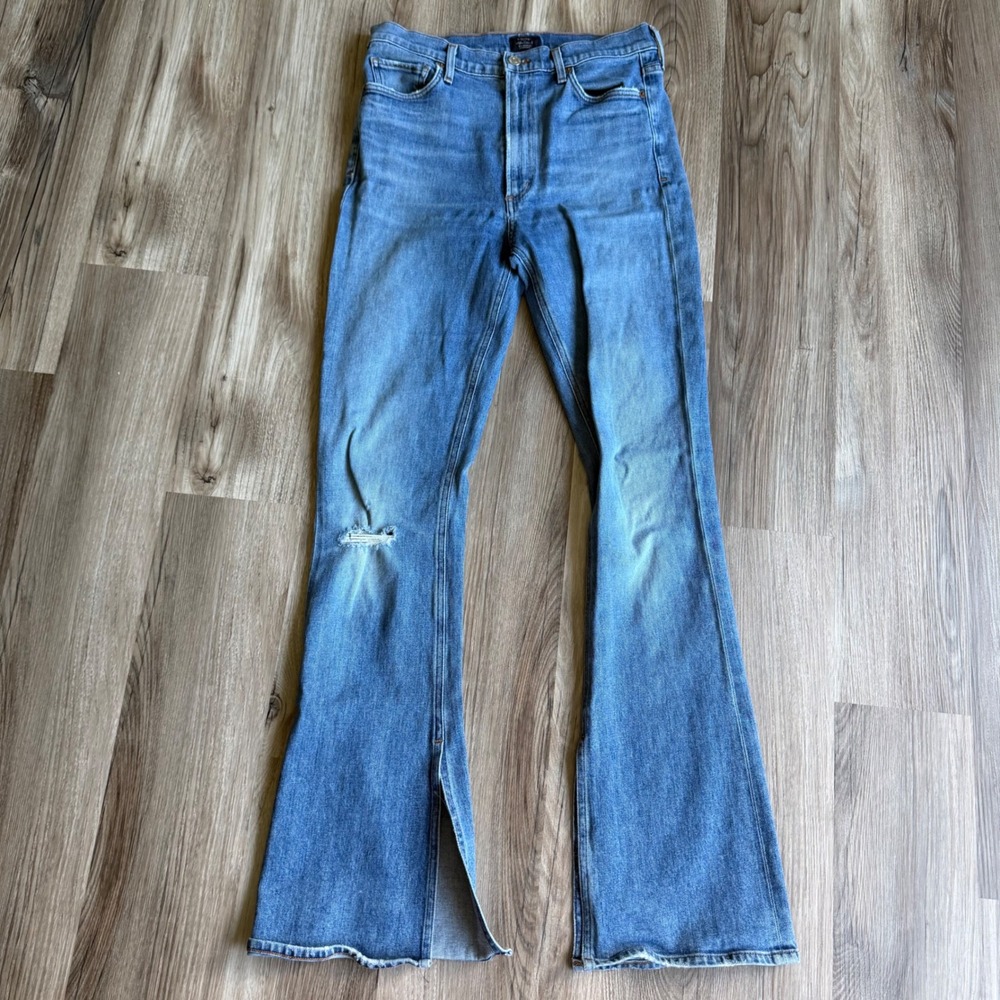 Citizens of Humanity Georgia High Rise Bootcut Jeans Blue Distressed Slit Hem 28